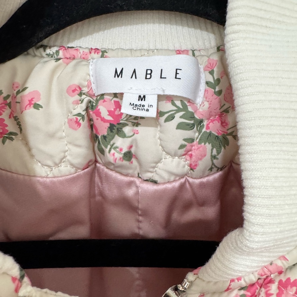 Quilted Floral Bomber Jacket - Pink on Cream - Picture 7 of 16